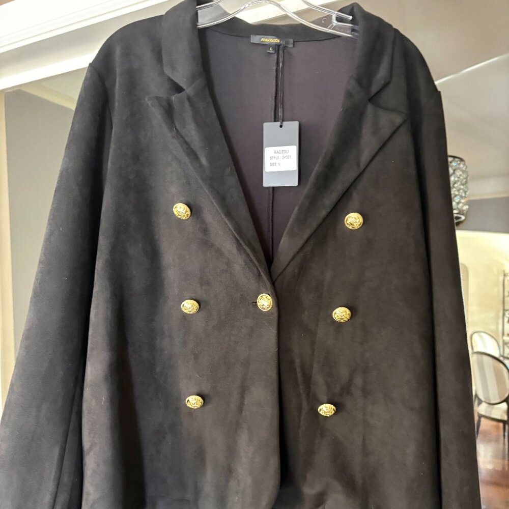 NWT Radzoli Faux Suede Double-Breasted Black Blazer. Size L